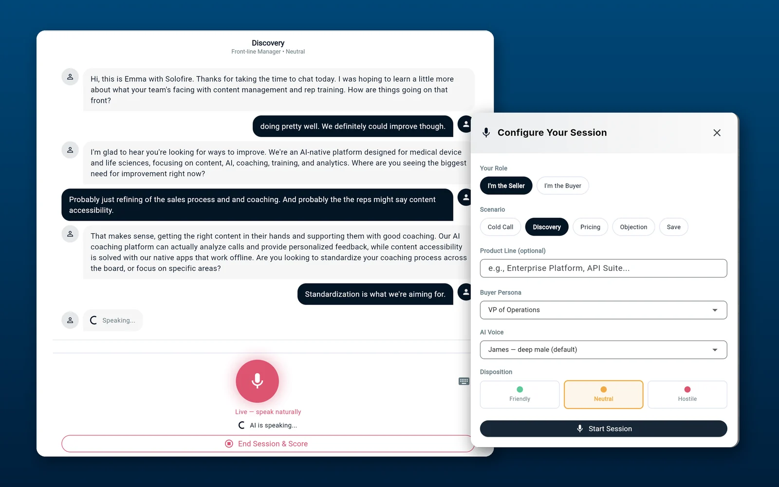 AI coaching role-play session