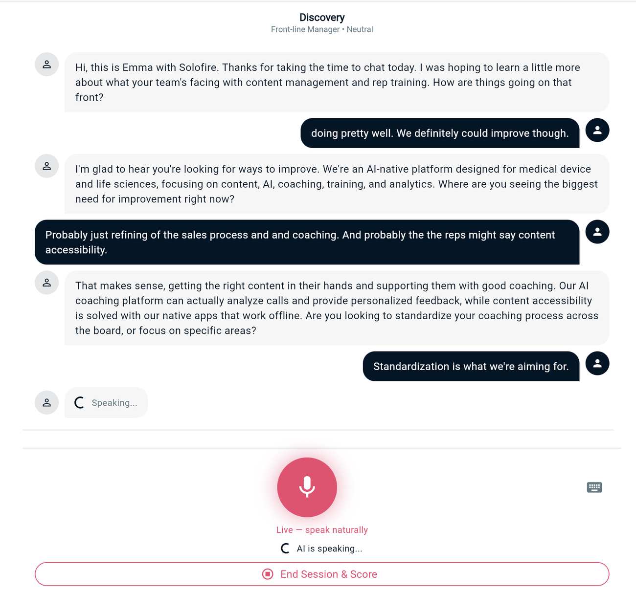 Voice role-play with an AI buyer persona