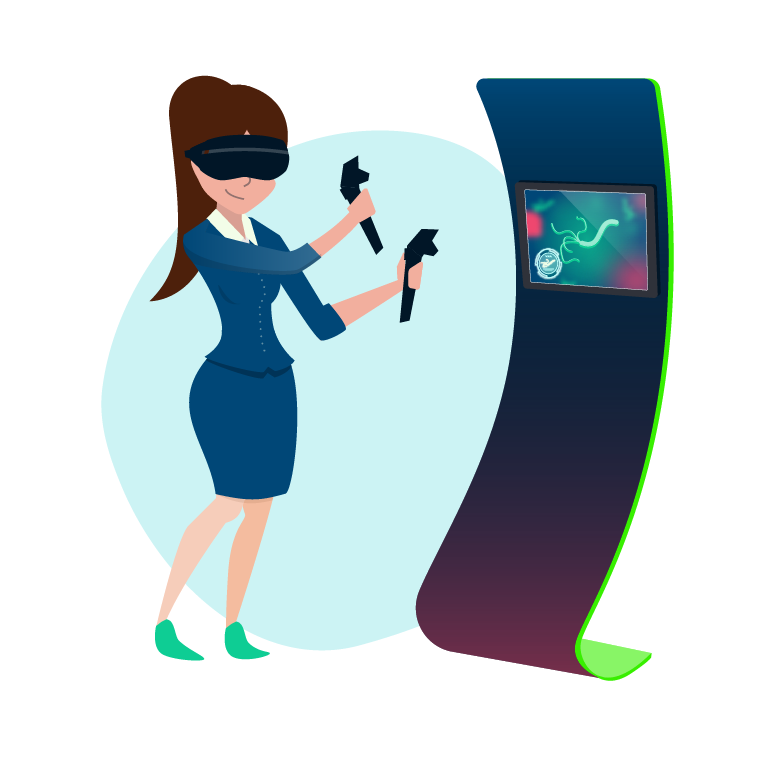 girl using virtual reality at a medical device tradeshow