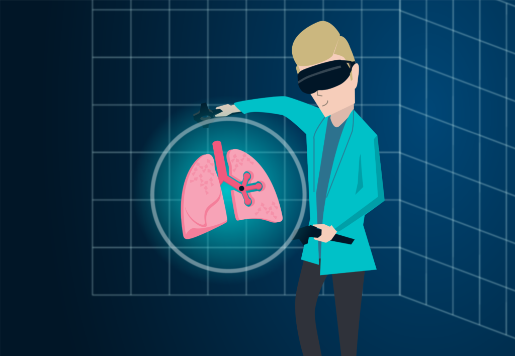 a sales person engaging in a virtual reality experience for sales training