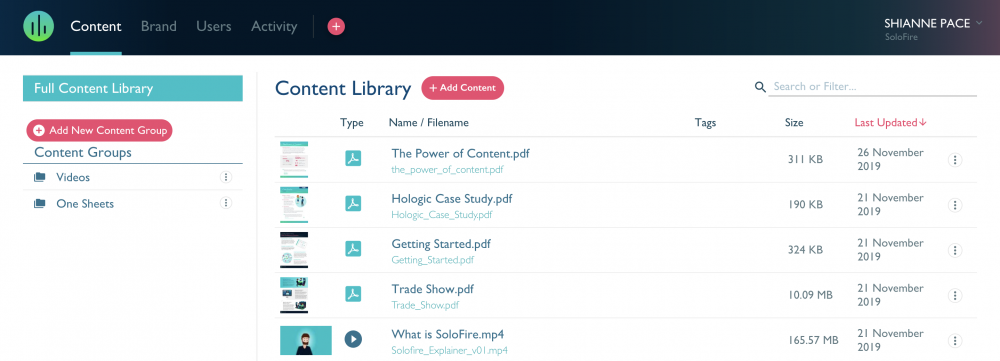 Creating a new content group within the SoloFire admin platform