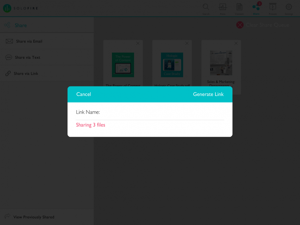 how to share files via link within the SoloFire app