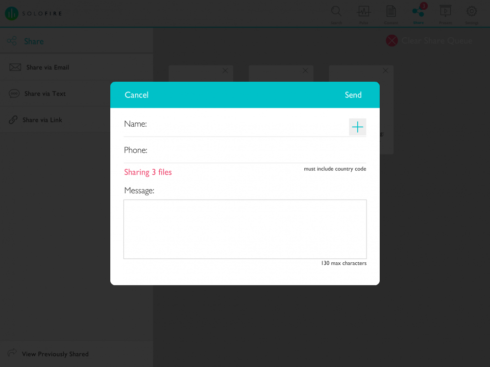 sharing via text how to share files via text within the SoloFire app